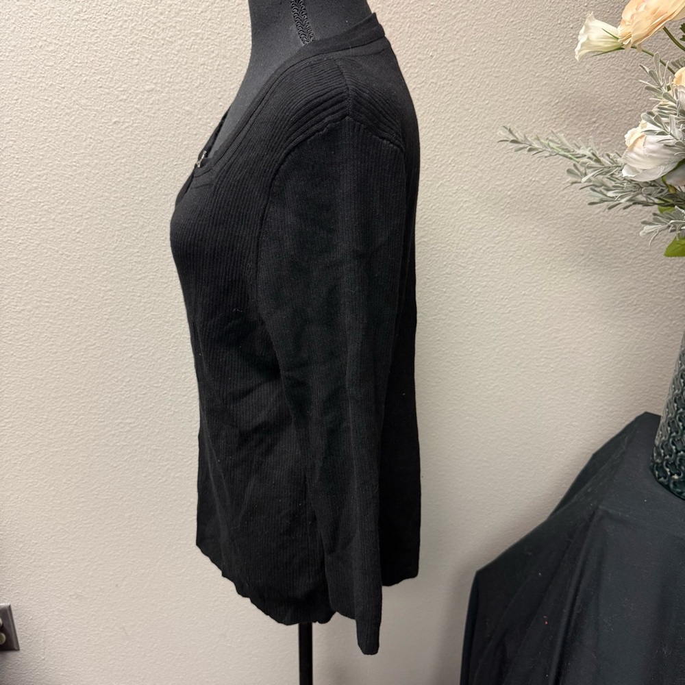 Requirements Black Ribbed Chain Cutout Top XL Long Sleeve - Picture 3 of 8
